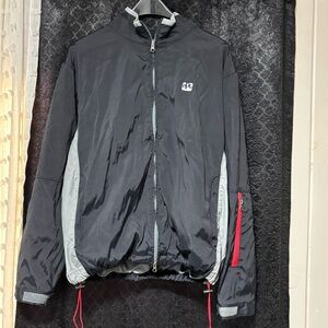 Port Authority Black and Gray Windbreaker with Red Accents